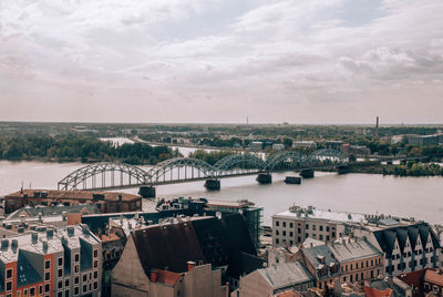 High angle view of bridge over river against sky