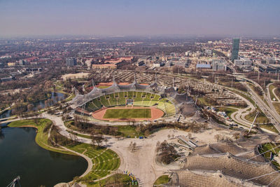 View down over the olympic park and stadium, munich