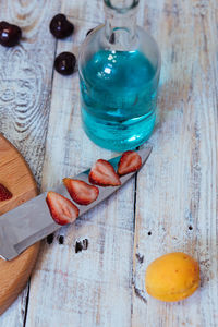 High angle view of food on table
