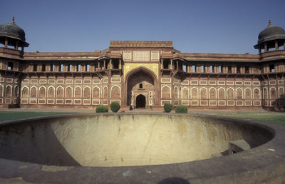 Fountain in front of historic building