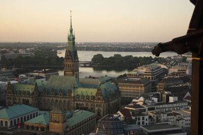 High angle view of buildings in city