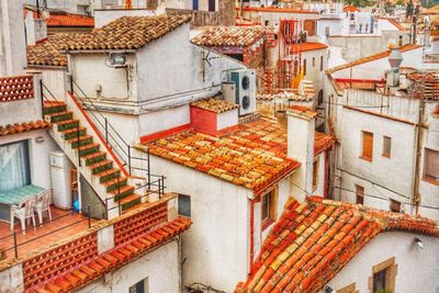 High angle view of buildings in city