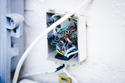 Close-up of wires against wall