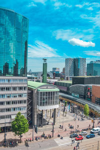 View of city against cloudy sky