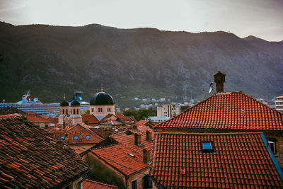 High angle view of townscape against sky