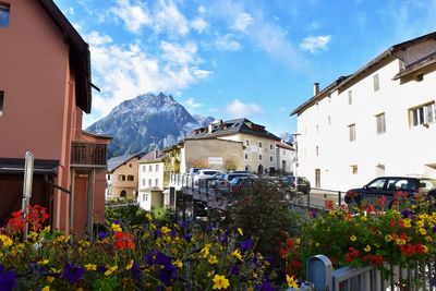 Houses in town against sky