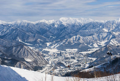 Scenic view of snowcapped mountains against sky