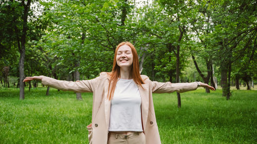 World mental health day, work-life balance, spread positive messages concept. redhead woman 