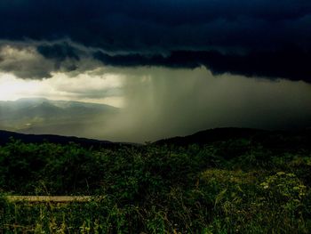 Scenic view of landscape against dramatic sky