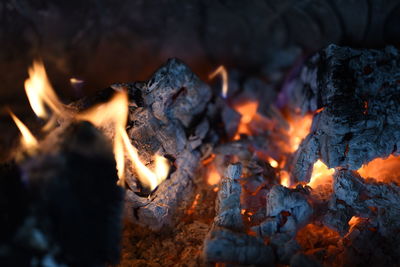 Close-up of bonfire at night