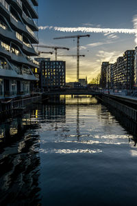 Sunset at canal on aarhus Ø, denmark