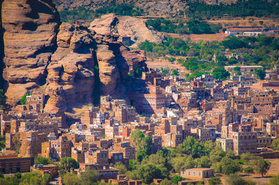 High angle view of buildings in city