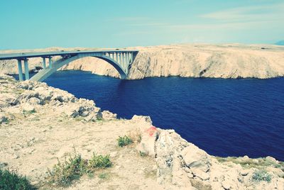 Suspension bridge over river