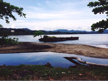 Scenic view of lake against sky