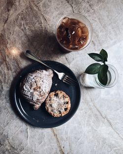 High angle view of drink on table