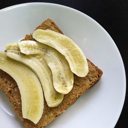 High angle view of breakfast served in plate