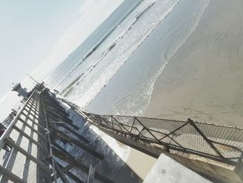 Tilt image of railing against sky