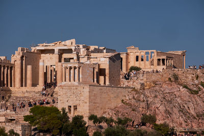 Low angle view of historic building against clear sky