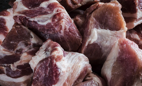 Close-up of fresh chopped meat on counter