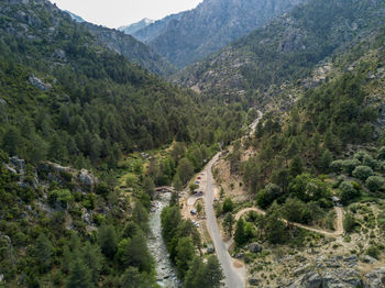 High angle view of road on mountain against sky