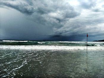 Scenic view of sea against cloudy sky