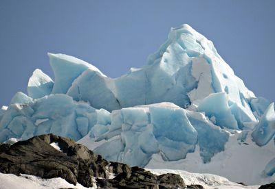 Scenic view of snow mountains against clear sky