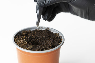 Close-up of coffee cup against white background