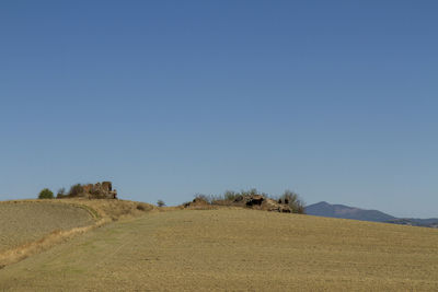 Scenic view of landscape against clear blue sky