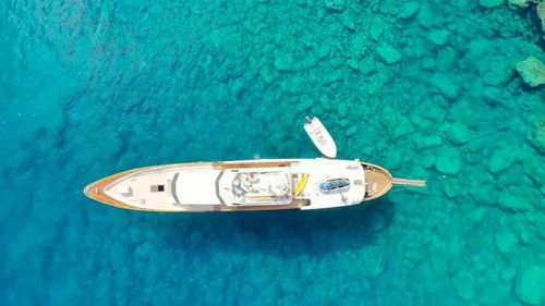 High angle view of sailboat in sea