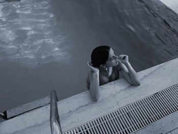 High angle view of woman in swimming pool