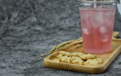 Close-up of drink served on table