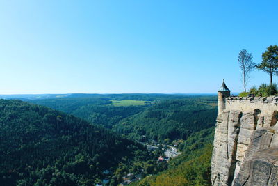 Scenic view of mountains against clear blue sky