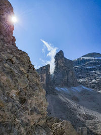 Low angle view of rock formation against sky