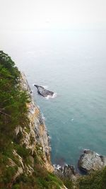 High angle view of sea and rocks