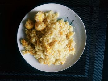 High angle view of breakfast served on table