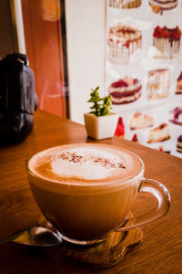 Close-up of coffee on table. hot mocha.