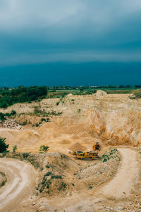 High angle view of mining industry against sky