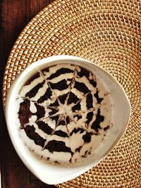 High angle view of chocolate cake on table