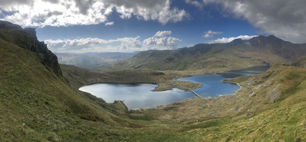 Panoramic view of landscape and mountains against sky