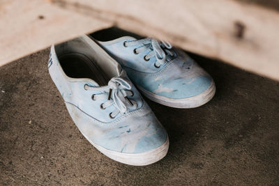 High angle view of shoes on floor