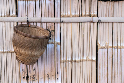 Close-up of clothes hanging on wall