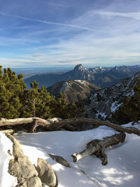 Scenic view of snowcapped mountains against sky