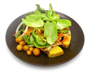 High angle view of fruits in plate