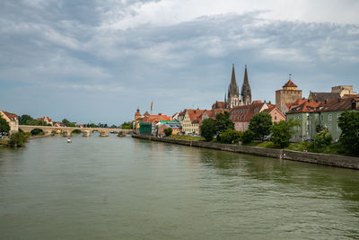 River amidst buildings against sky in city