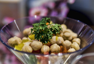 Close-up of chopped vegetables in bowl on table