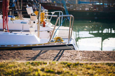 Sailing boat moored on shore