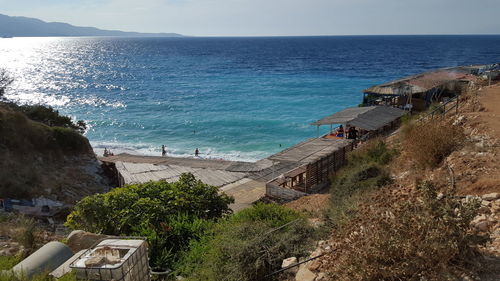 High angle view of beach against sky