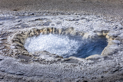 High angle view of water flowing through rocks