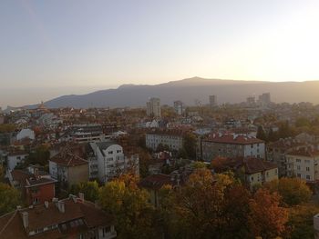 High angle view of townscape against sky