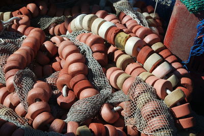 High angle view of firewood for sale